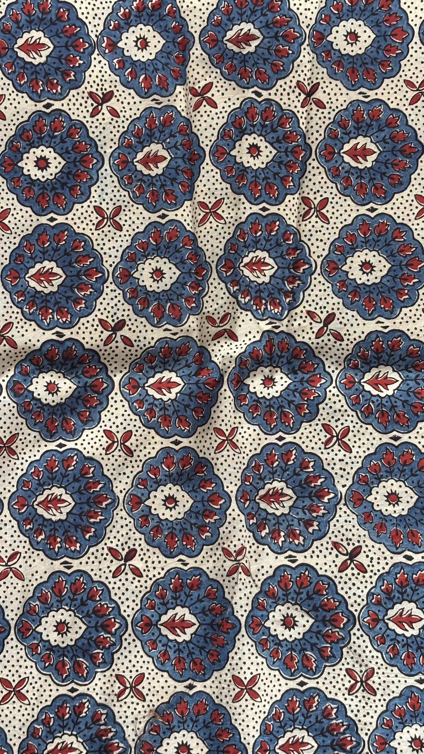 Pale Ivory Colour Natural Dyed Ajrakh Hand Block Printed Peacock Feather Motif Organic Cotton Fabric