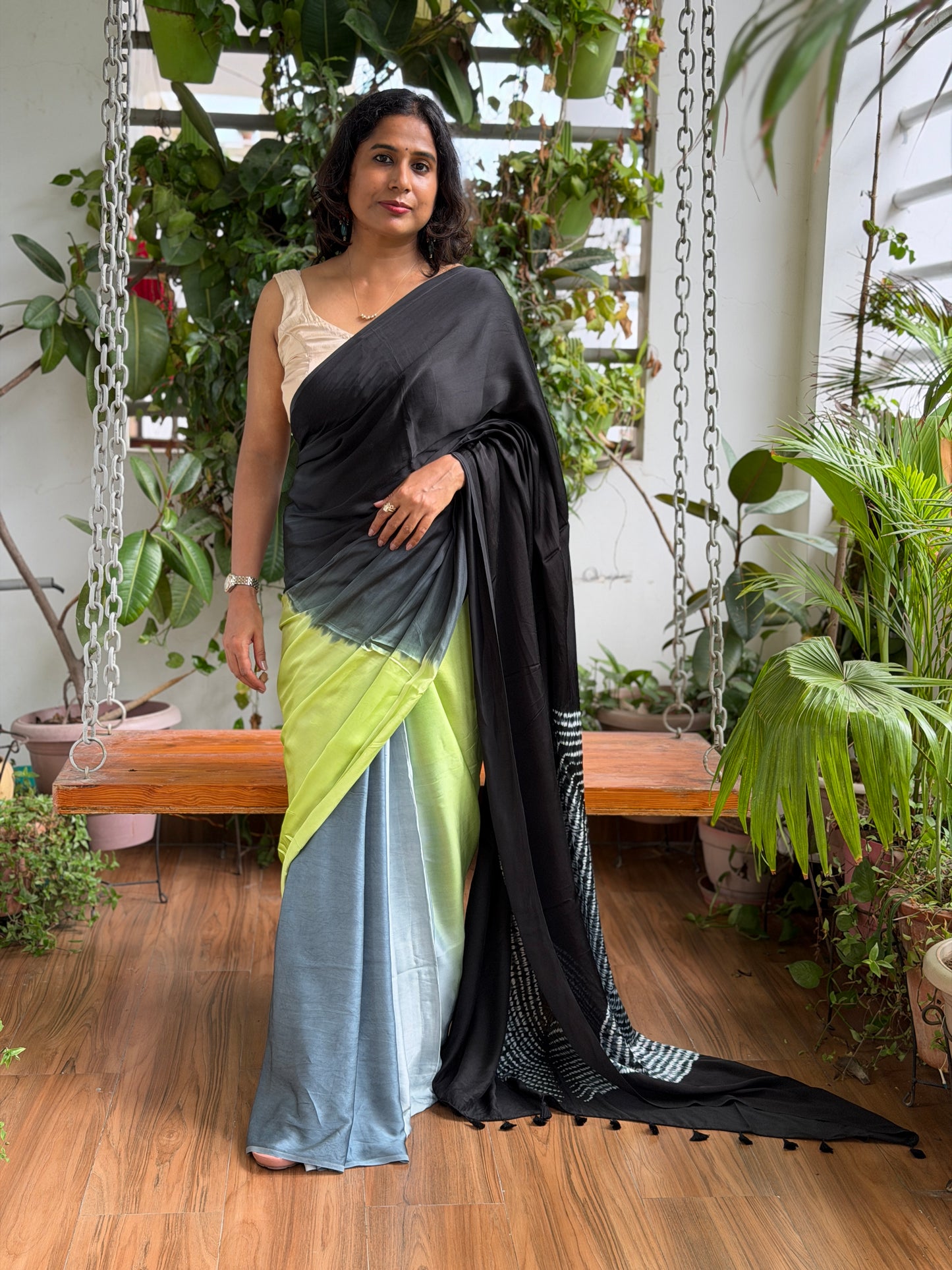 Modal Needle Shibori Saree With Multiple Shaded Solid Colour