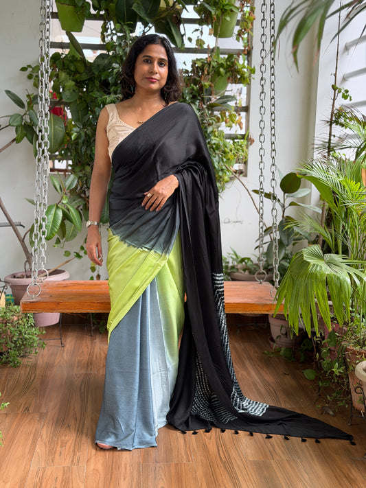Modal Needle Shibori Saree With Multiple Shaded Solid Colour
