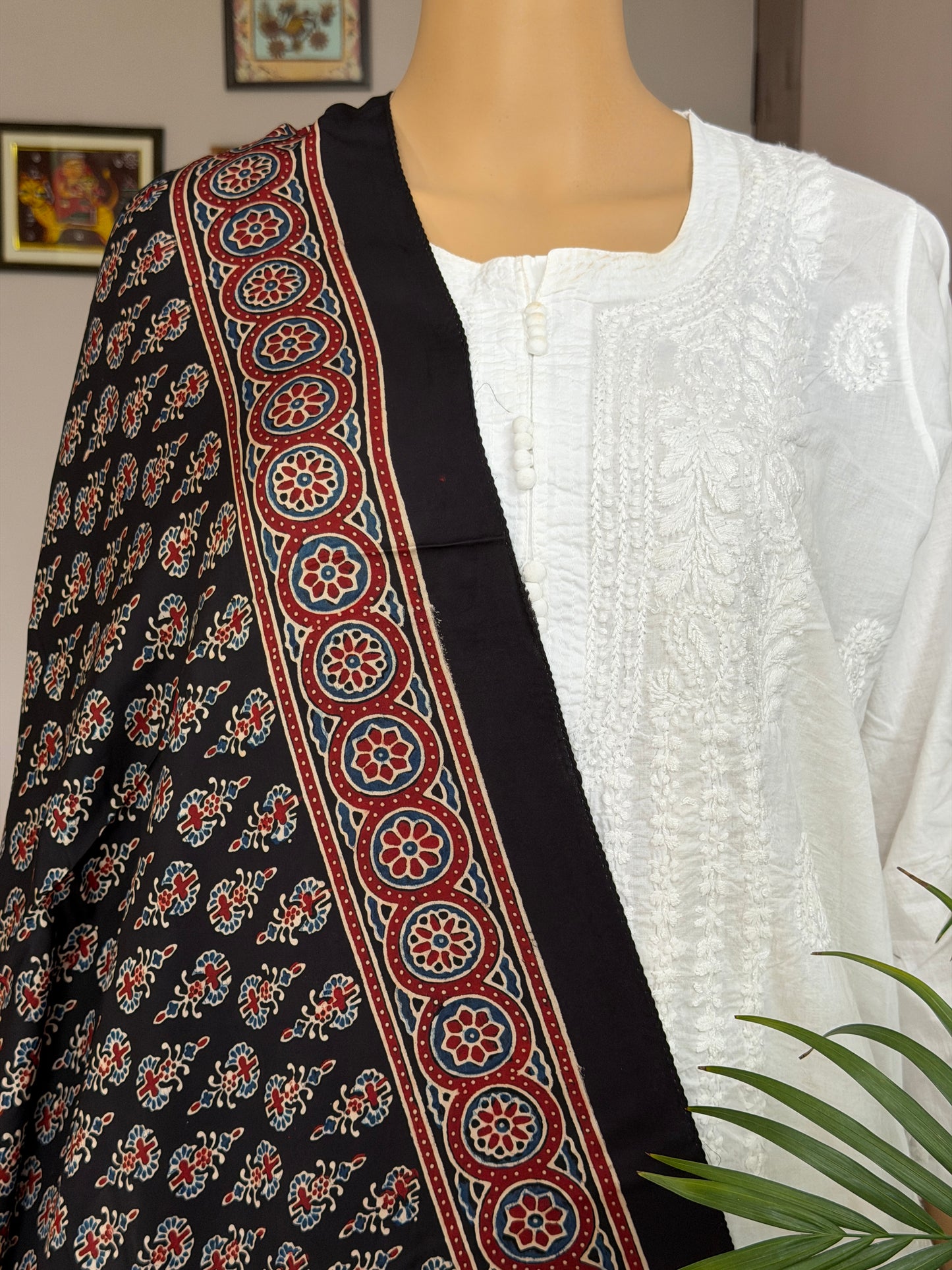 Black Ajrakh Hand Block Printed Modal Stole