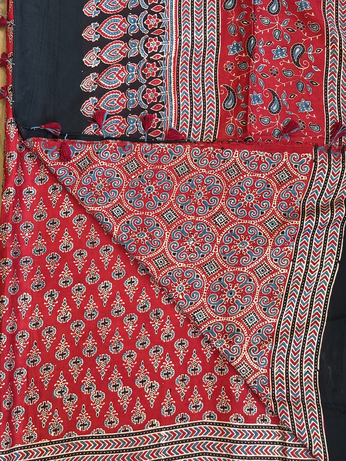 Ajrakh Modal Madder Red Colour Saree, ajrakh saree, Blouse