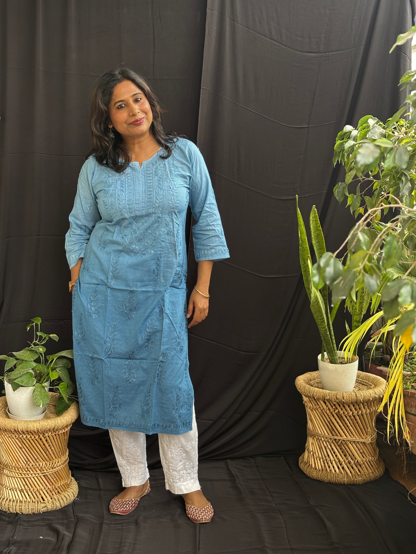 Chikan Hand Embroidered Ombre Dyed Cotton Kurti