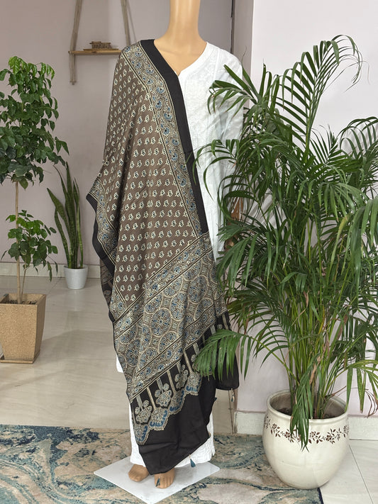 Earthen Brown Natural Dyed Ajrakh Lotus Motif Modal Stole