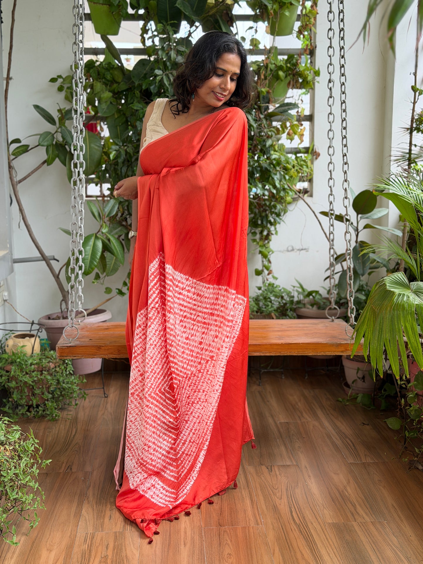 Modal Needle Shibori Saree With Multiple Shaded Solid Colour