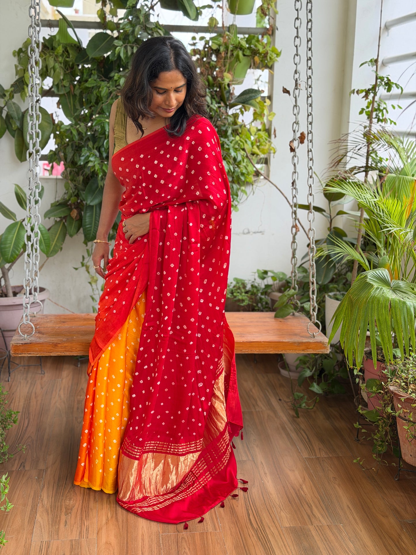 Modal Multi Shaded Bandhej Saree