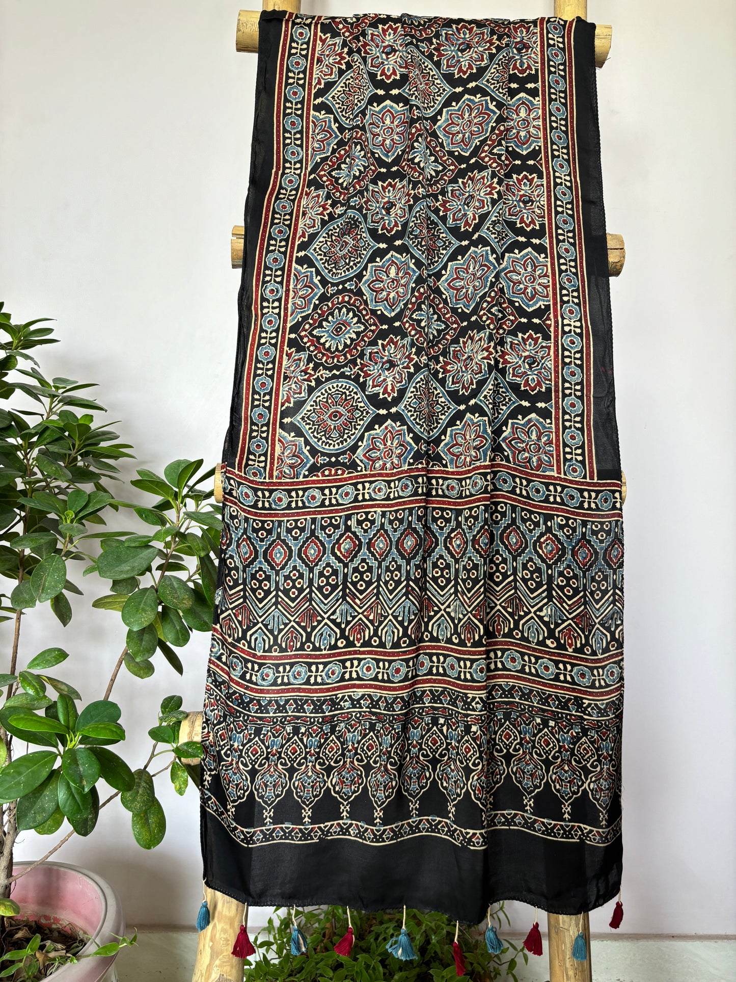 Ajrakh Stole- Black Badambuta Stole