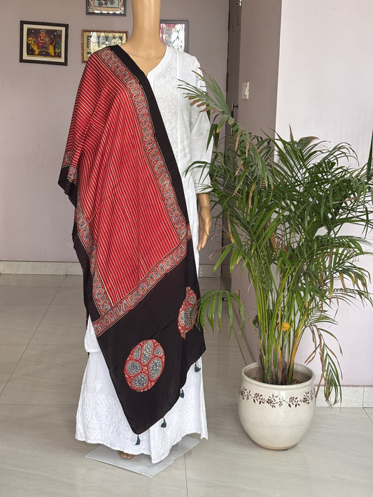 Madder Colour Natural Dyed Ajrakh Hand Block Printed Contemporary Modal Stole