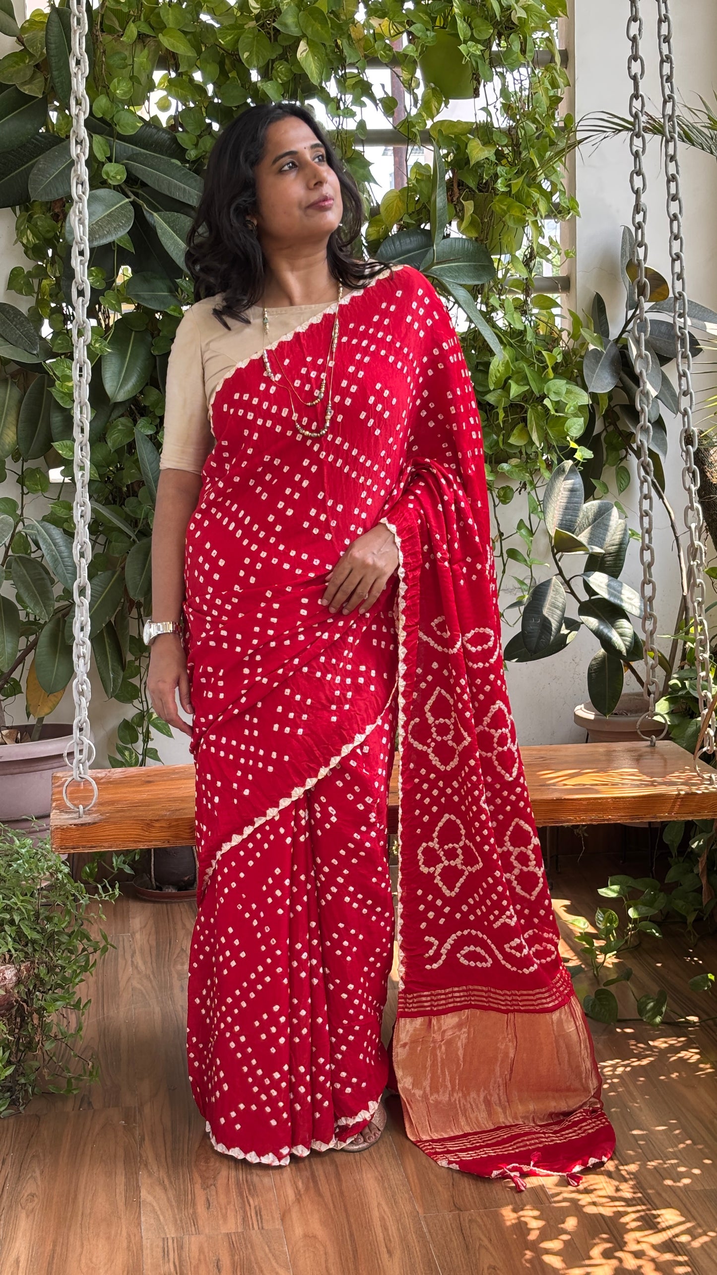 Roddur - Red Colour Hand Bandhej Modal Saree