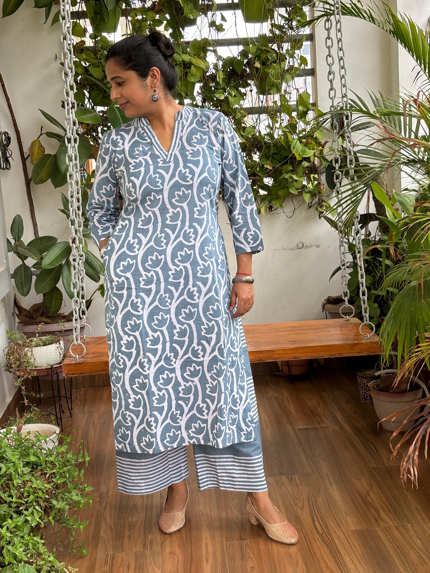 Asma Batik Grey Cotton  Co-ord Set (Copy)