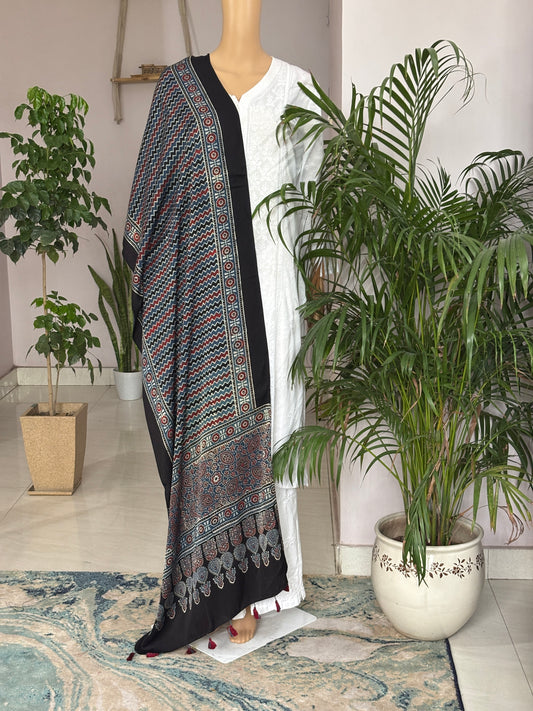 Indigo Zig Zag Ajrakh Modal Stole