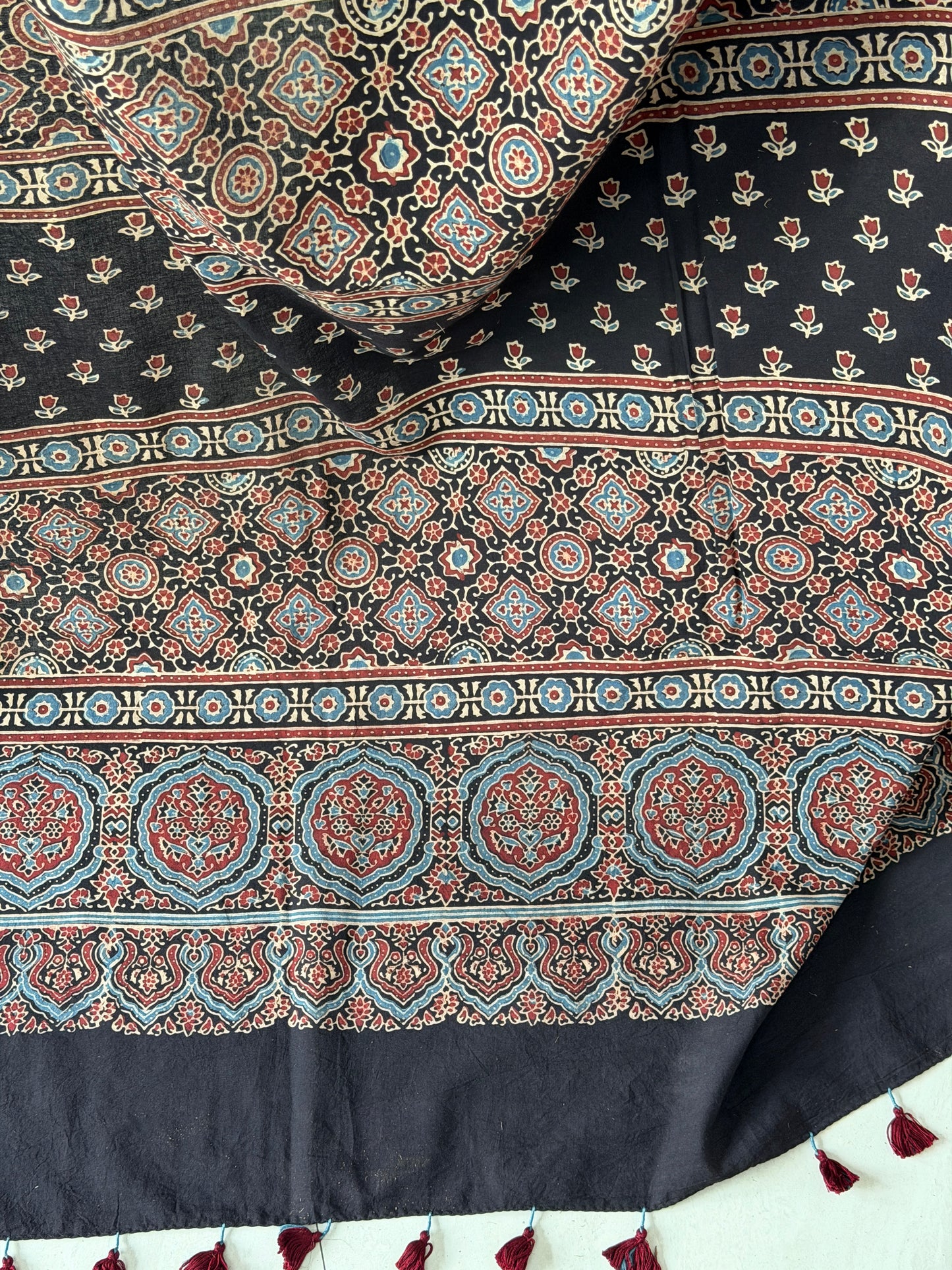 Cotton Ajrakh Hand Block Printed Contemporary Saree