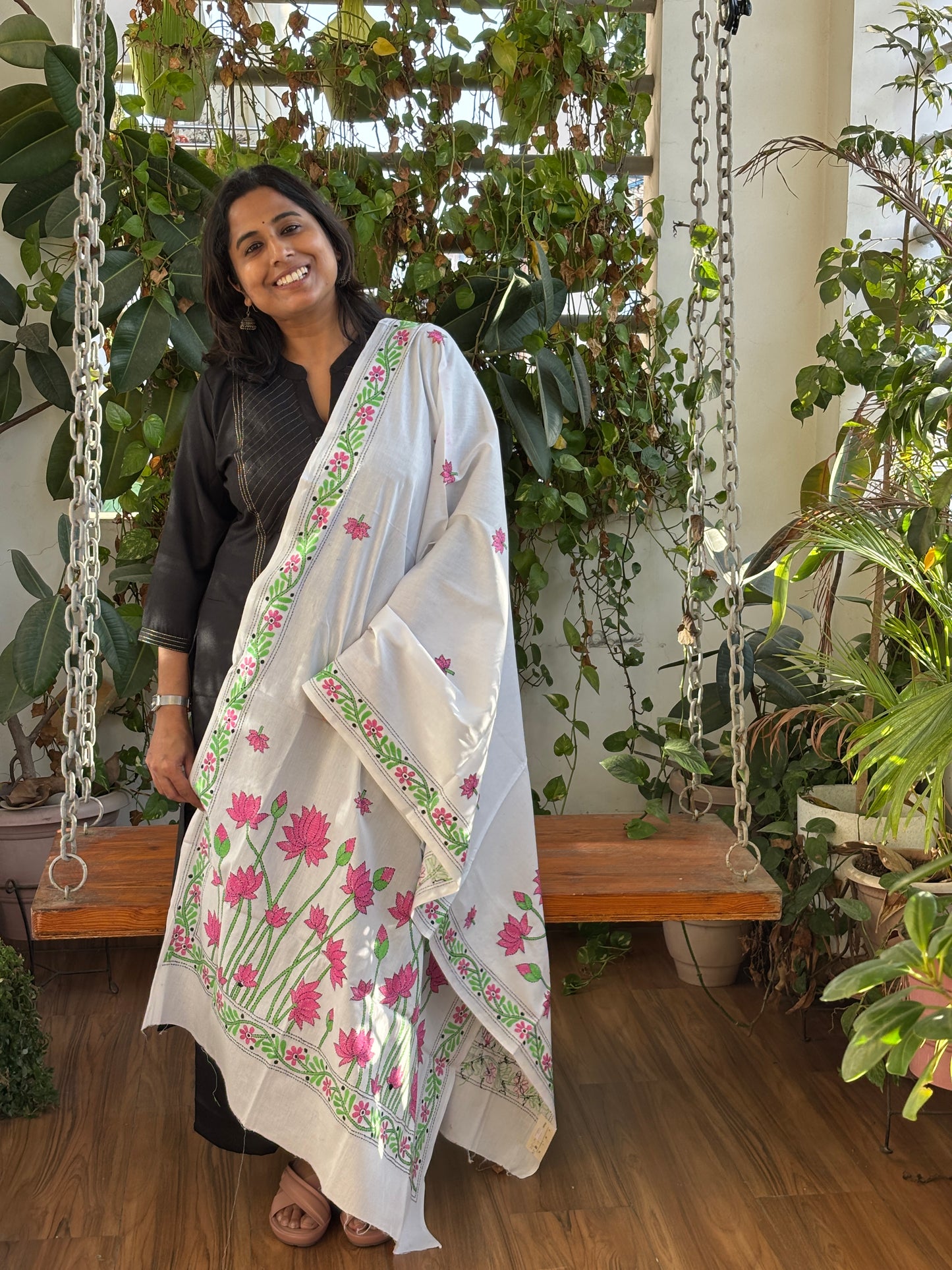 Kantha Hand Embroidered Pure Cotton Statement Dupatta