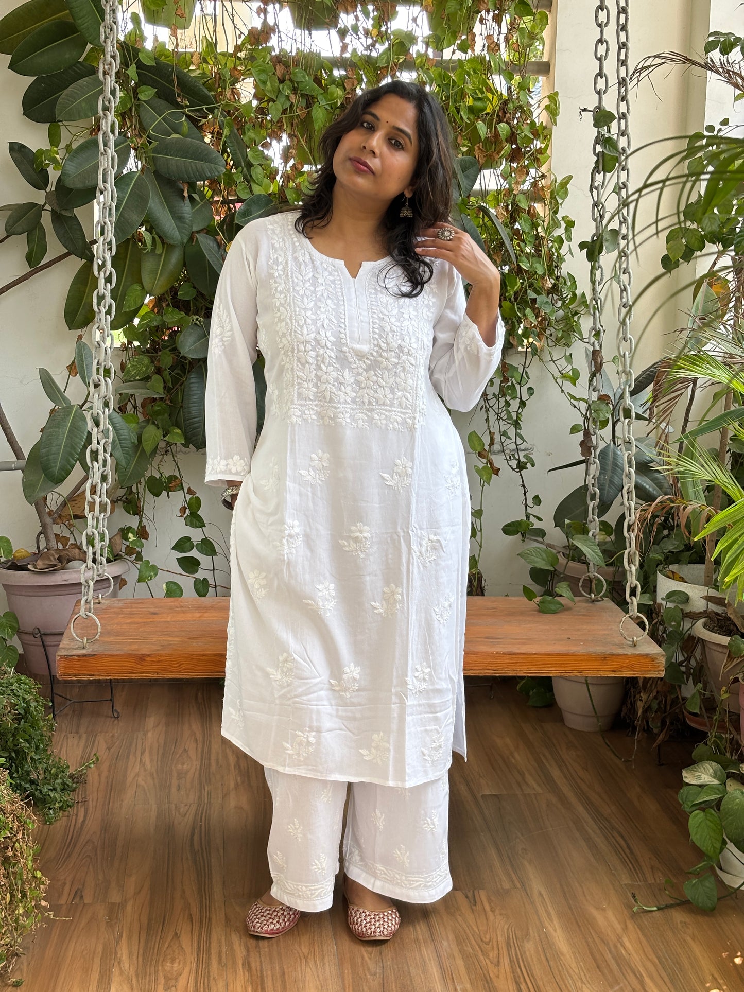 White Chikankari Rayon Cotton Kurti