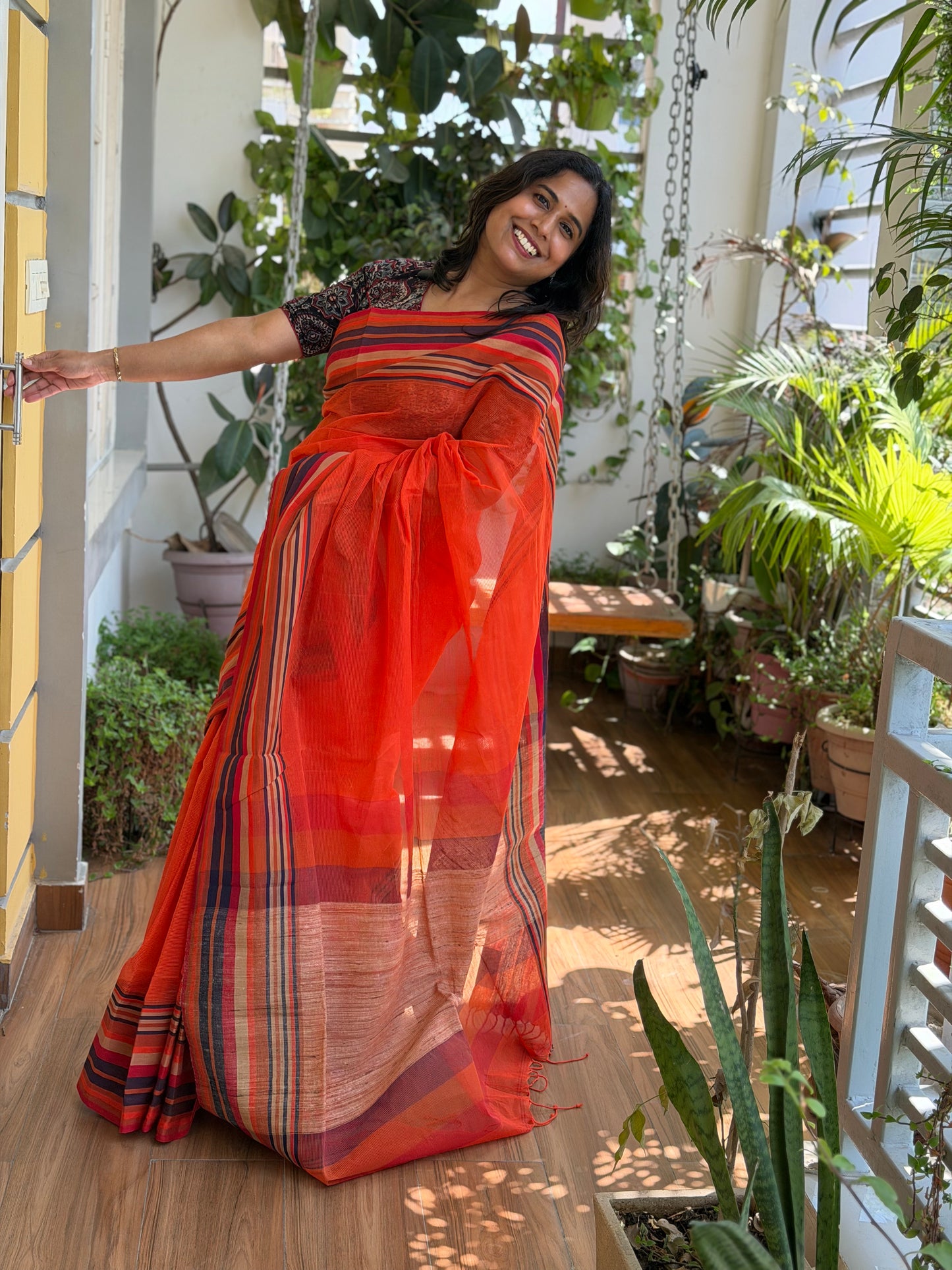 Handloom Cotton Tangail Saree With Jute Palla