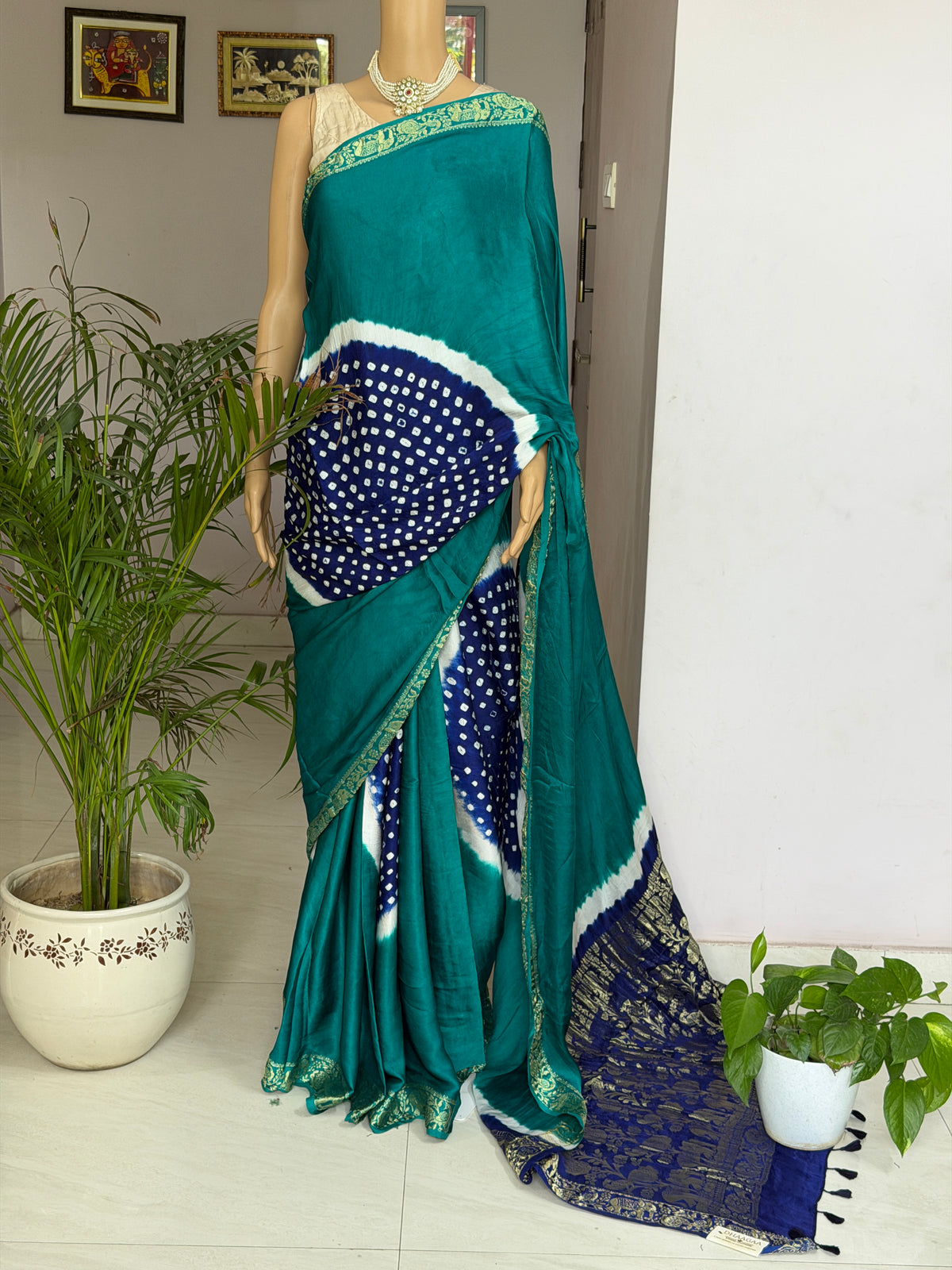 Modal Designer Bandhej Saree With Banarasi Border And Palla