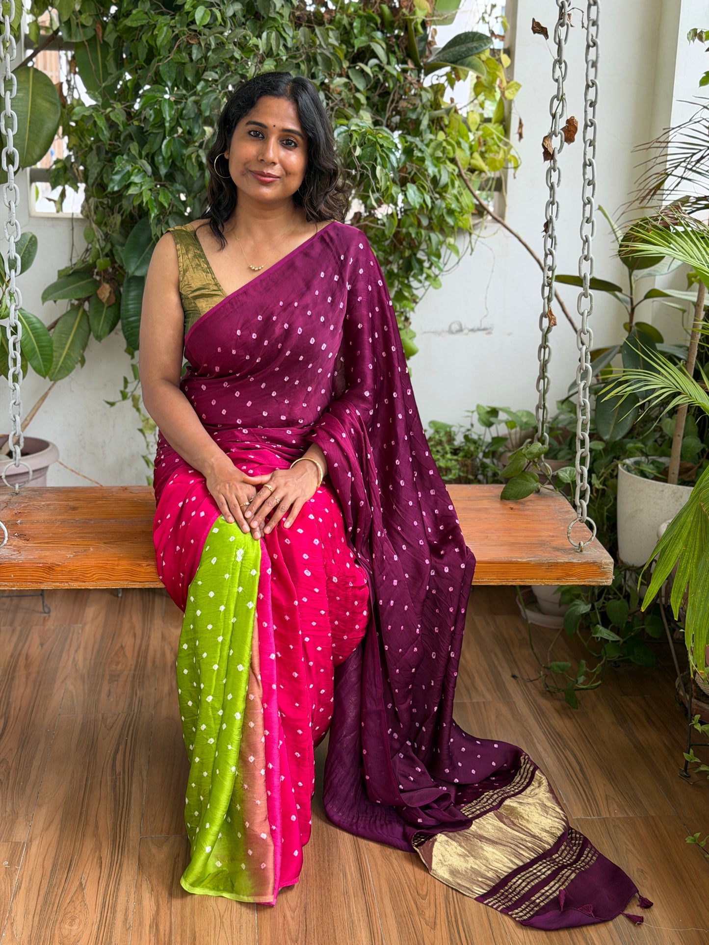 Modal Multi Shaded Bandhej Saree