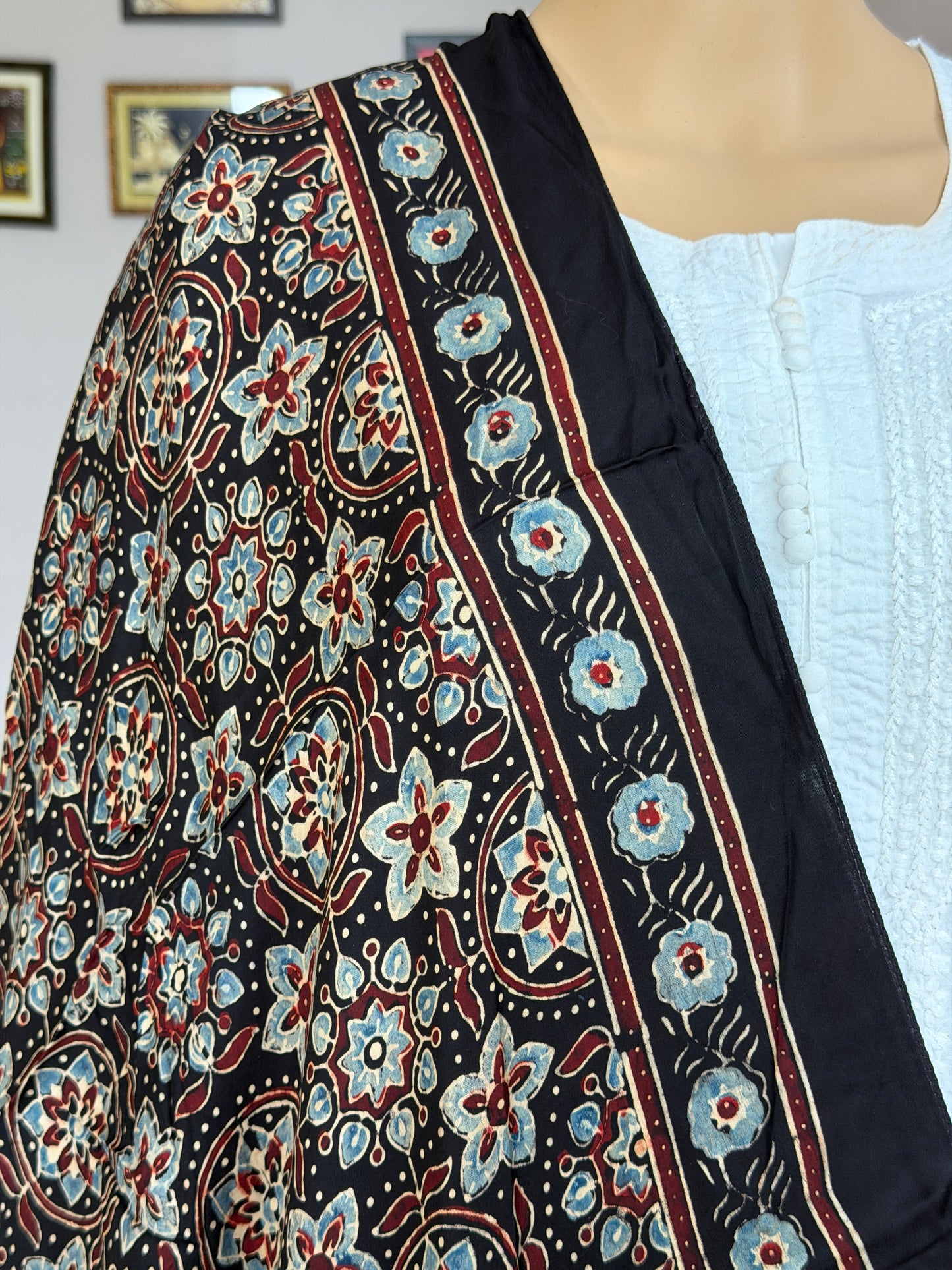 Ajrakh Hand Block Printed Modal Stole