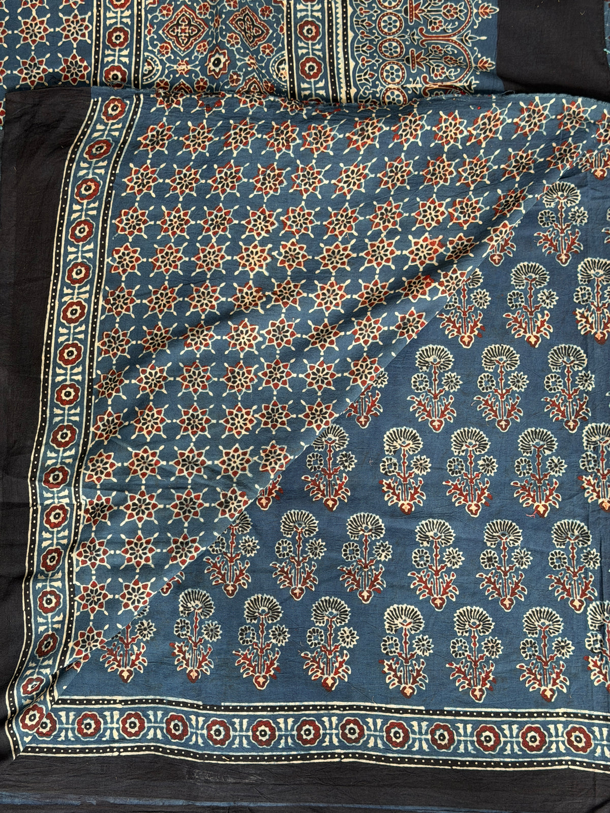 Cotton Ajrakh Hand Block Printed Contemporary Saree