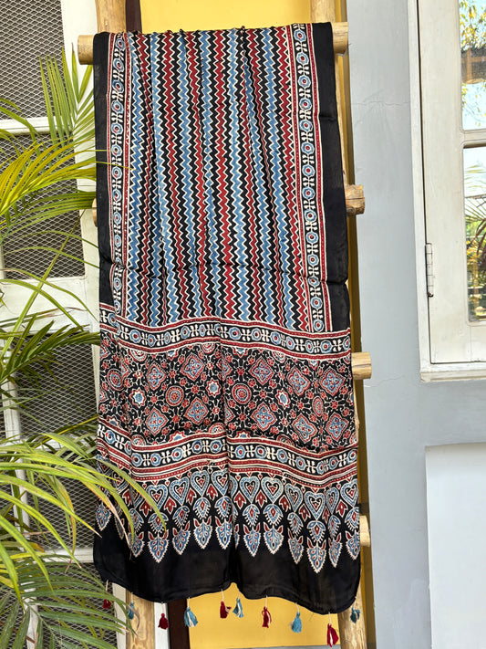 Ajrakh Stole- Black Indigo ZIg Zag Stole