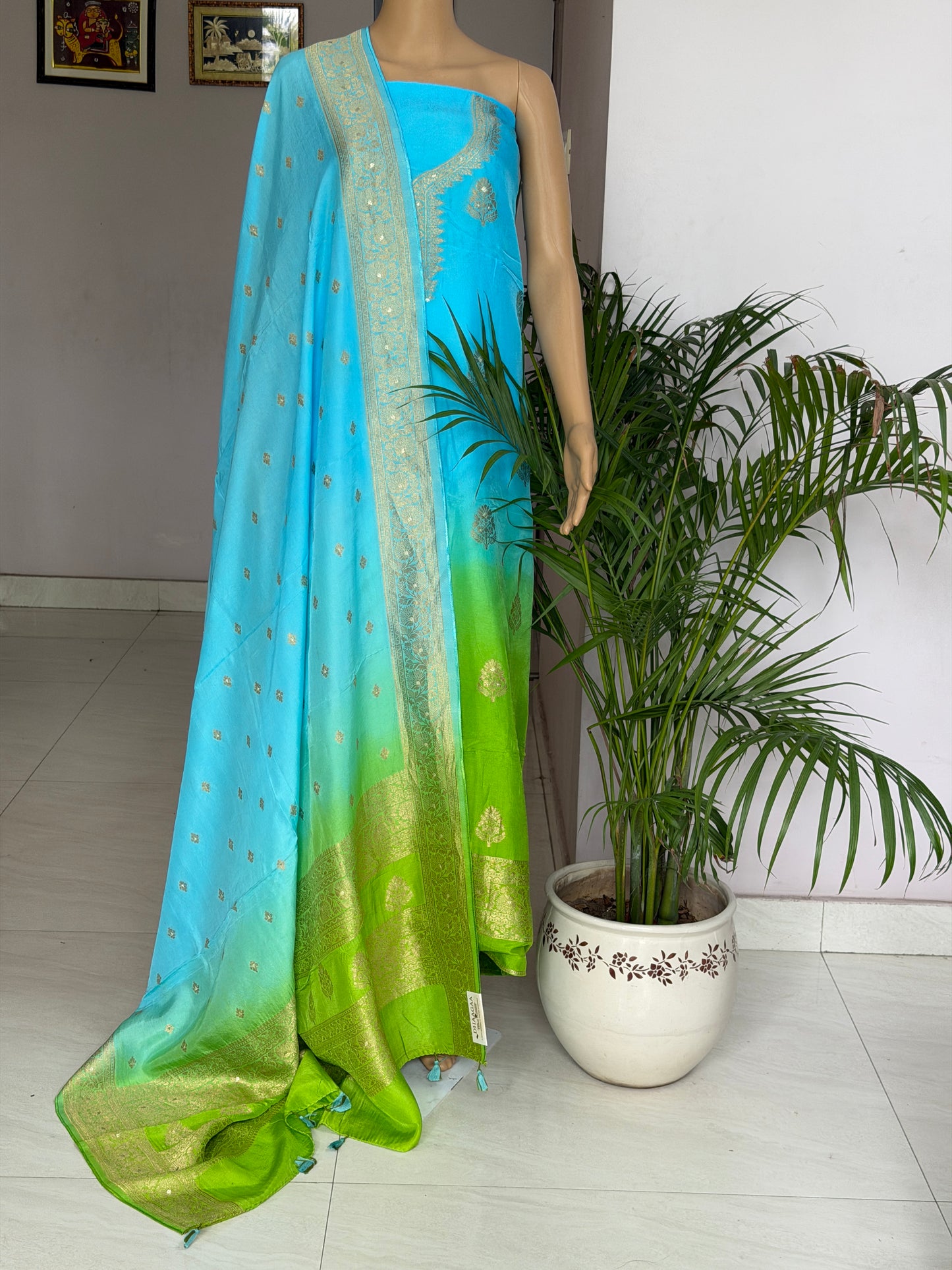 Dola Silk Banarasi Unstitched Three Piece Suit Fabric