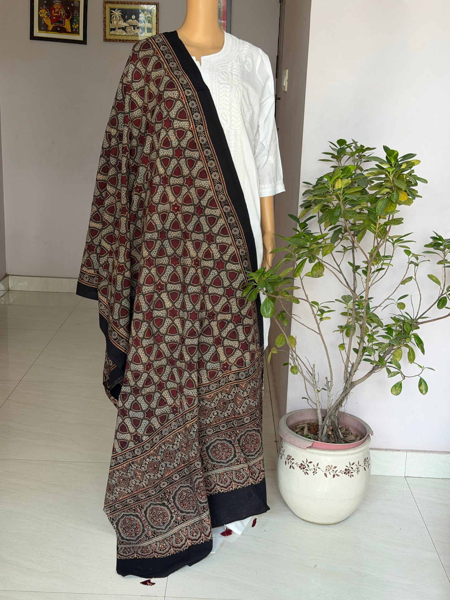 Ajrakh Black Colour Cotton Contemporary Dupatta