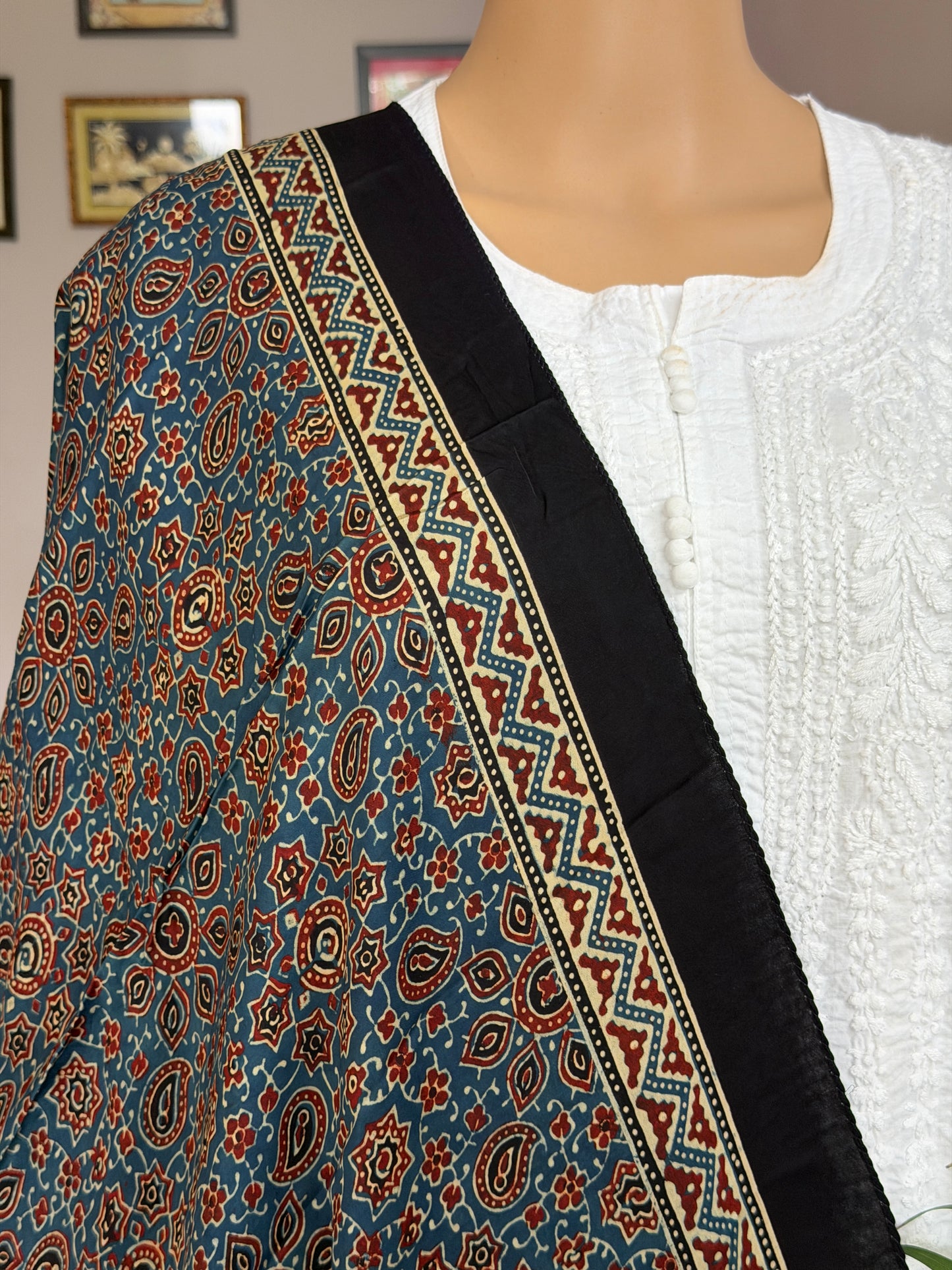 Indigo Ajrakh Hand Block Printed Modal Stole