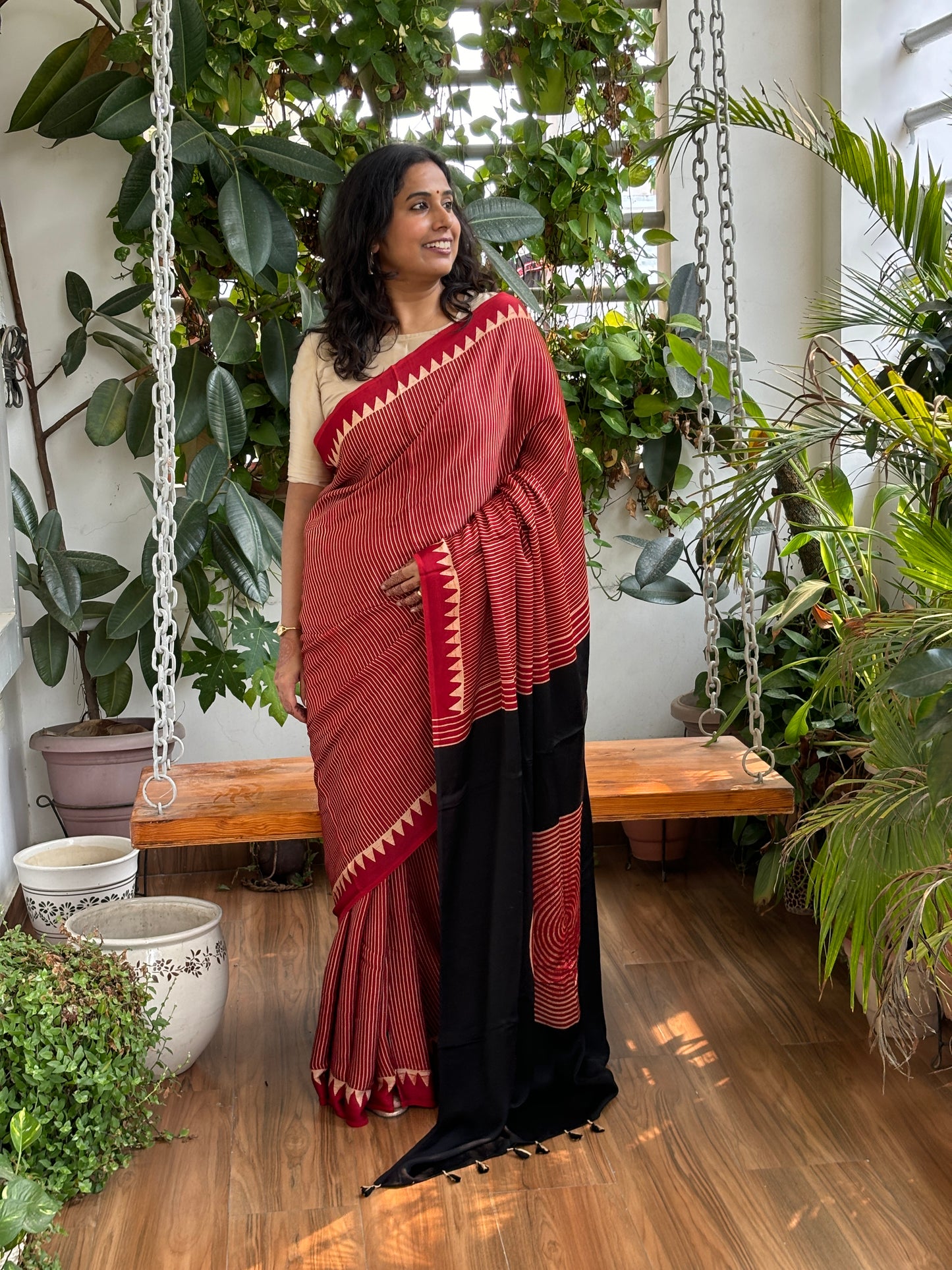 Charm Swirl - Natural Dyed Madder Colour Contemporary Saree