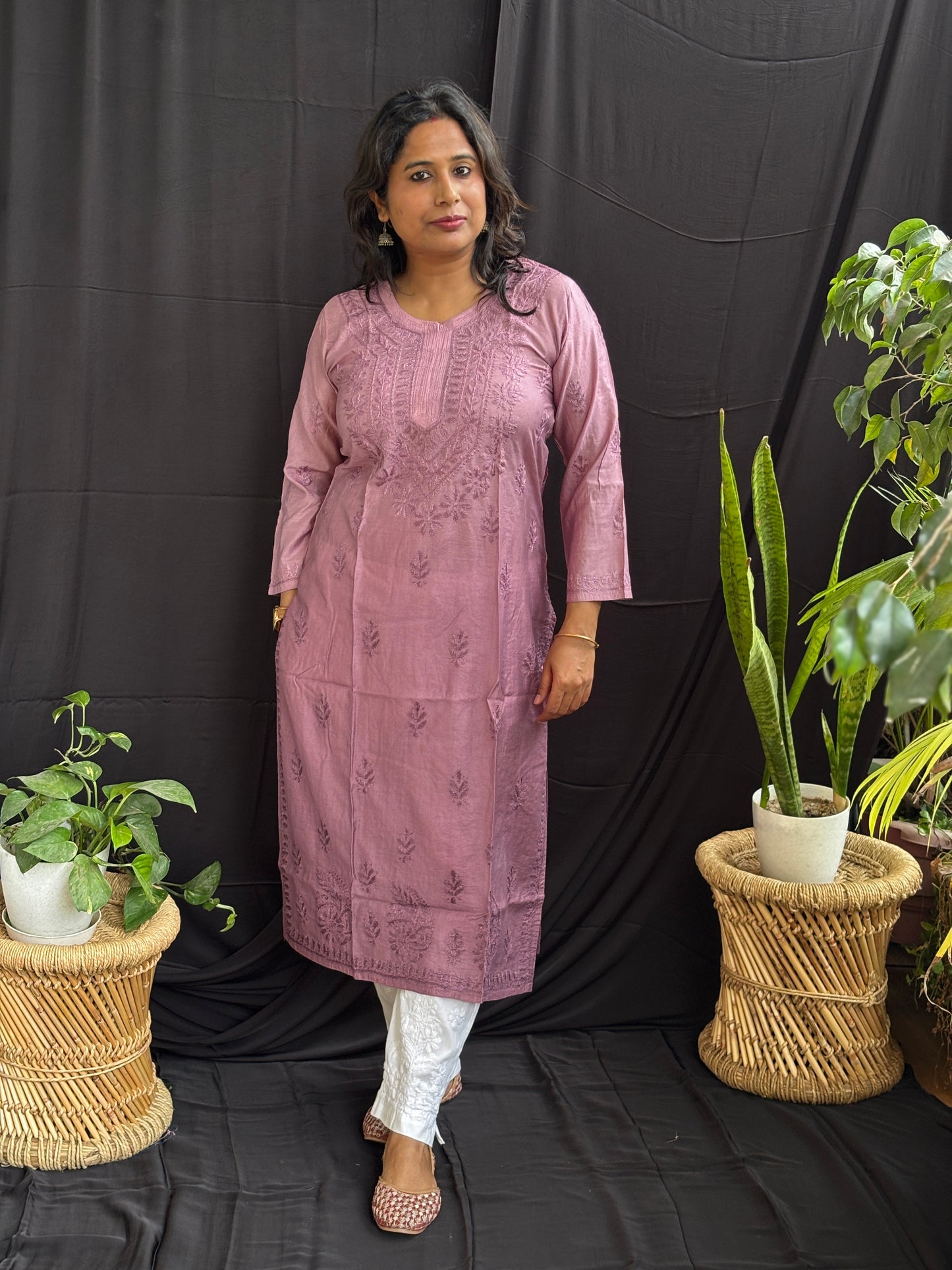 Chanderi Cotton Chikan Hand Embroidered Ombre Dyed Kurti