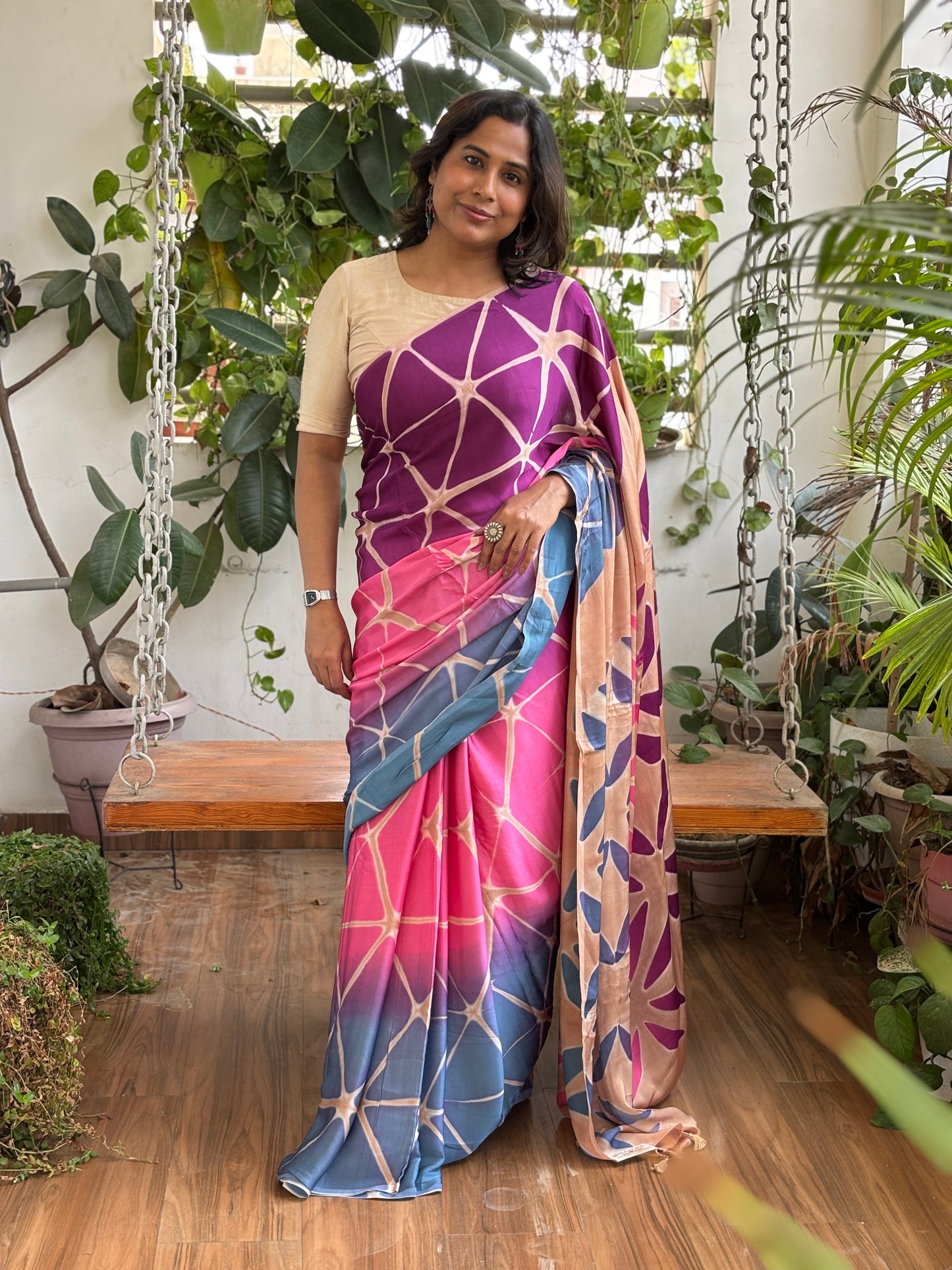 Shibori Clamp Dyed Modal Saree