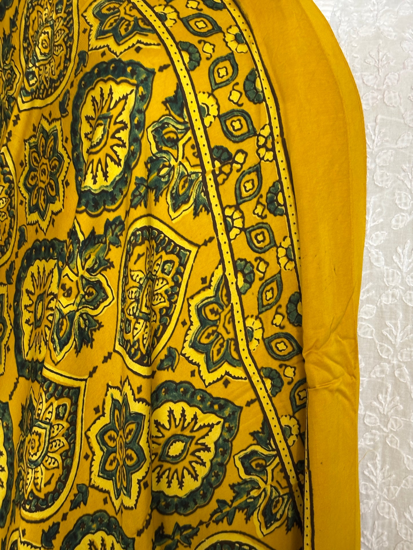 Yellow Dupatta With Badambuta Motif,ajrakh modal dupatta, closer view.