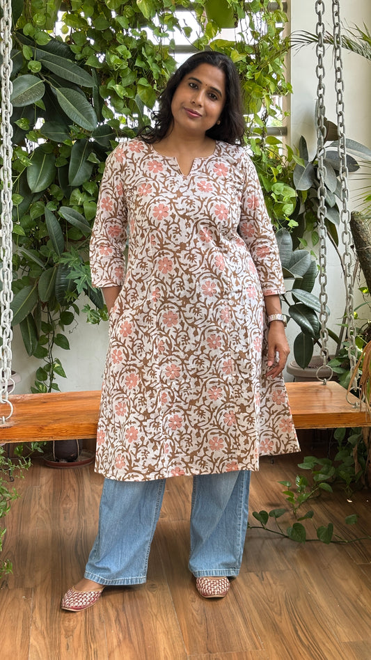  Cotton A Line Long Kurta front view