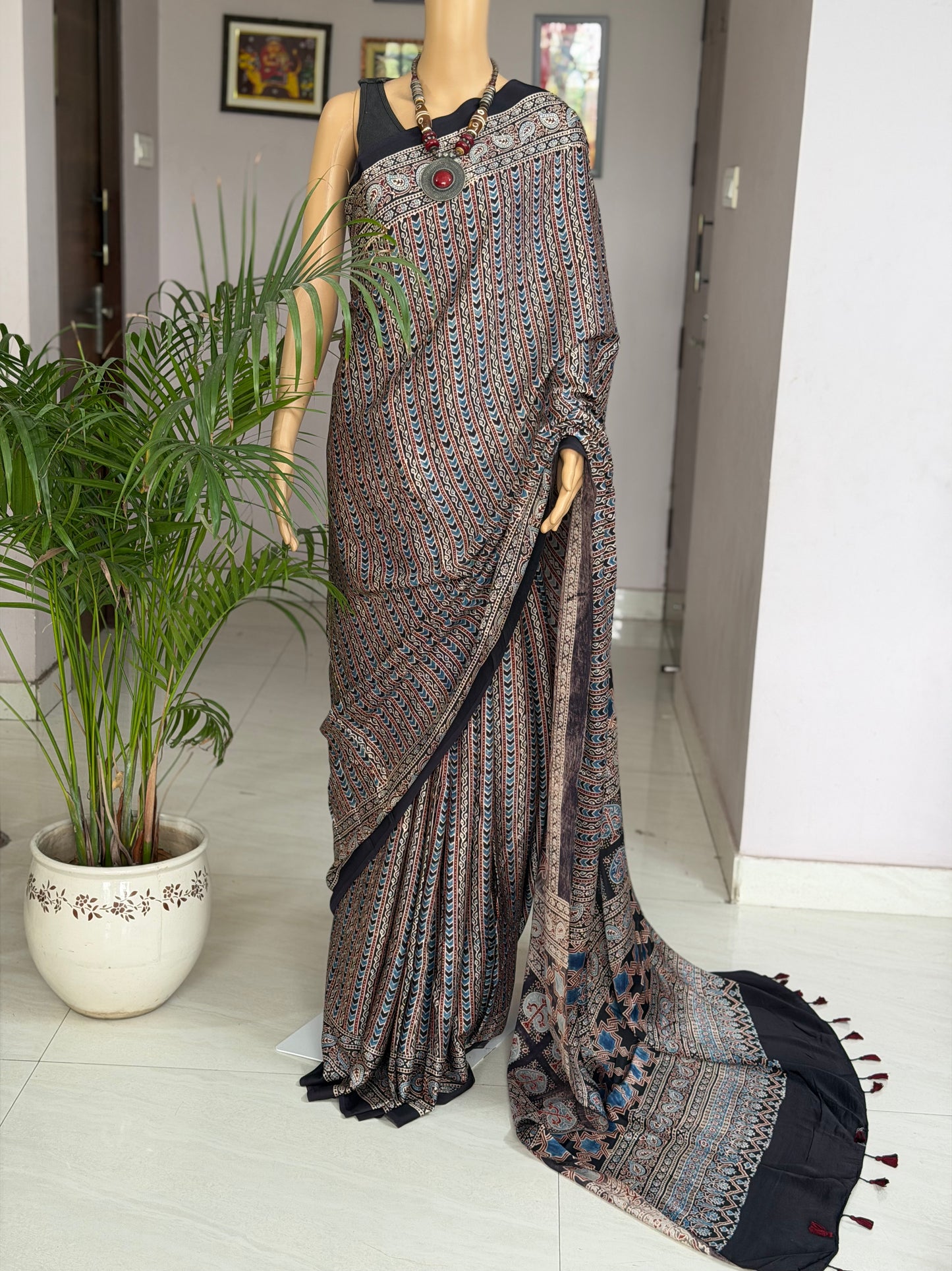 Ajrakh Modal Saree