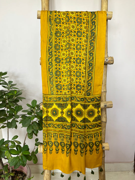 Natural Dyed Yellow Colour Geometrical pattern Stole