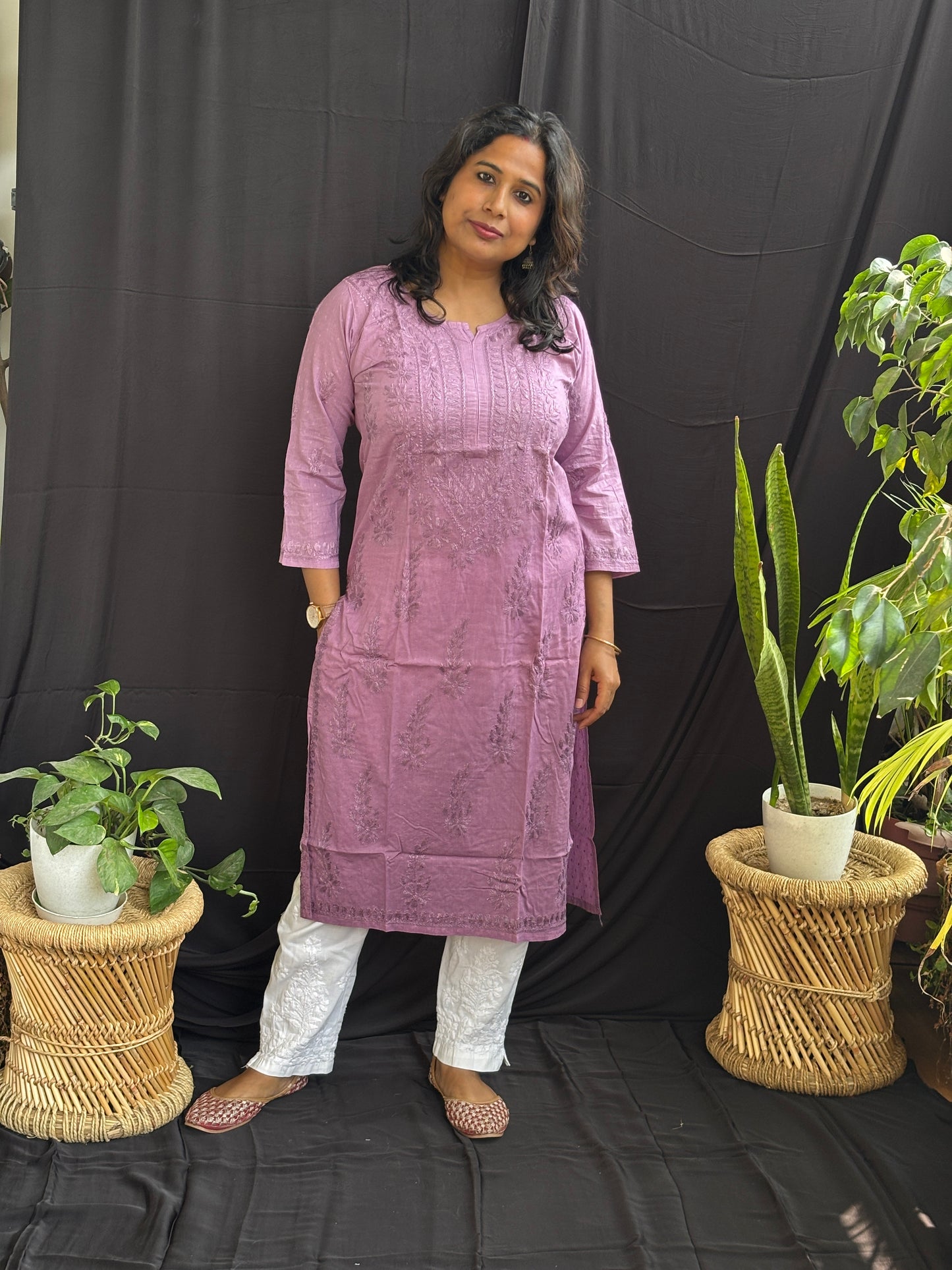 Cotton Chikan Hand Embroidered Ombre Dyed Kurti