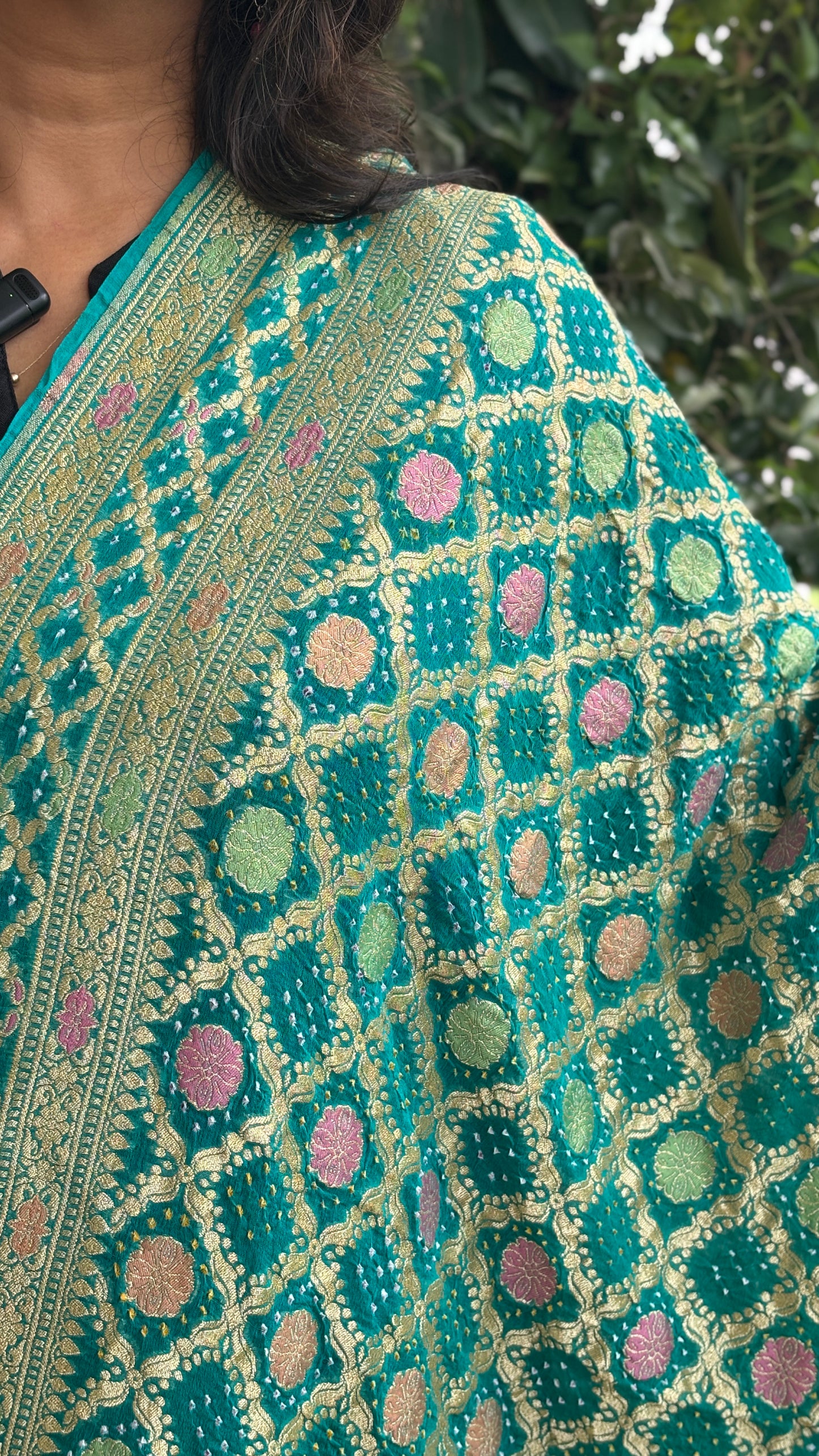Pure Khaddi Georgette Handloom Rai Bandhej Banarasi Dupatta