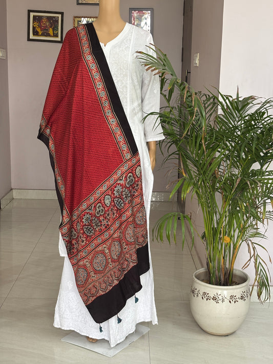 Madder Colour Natural Dyed Ajrakh Contemporary Polka dot Stole