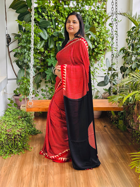 Laal Pari - Natural Dyed Black Colour Ajrakh Pure Modal Traditional Motif Saree (Copy)