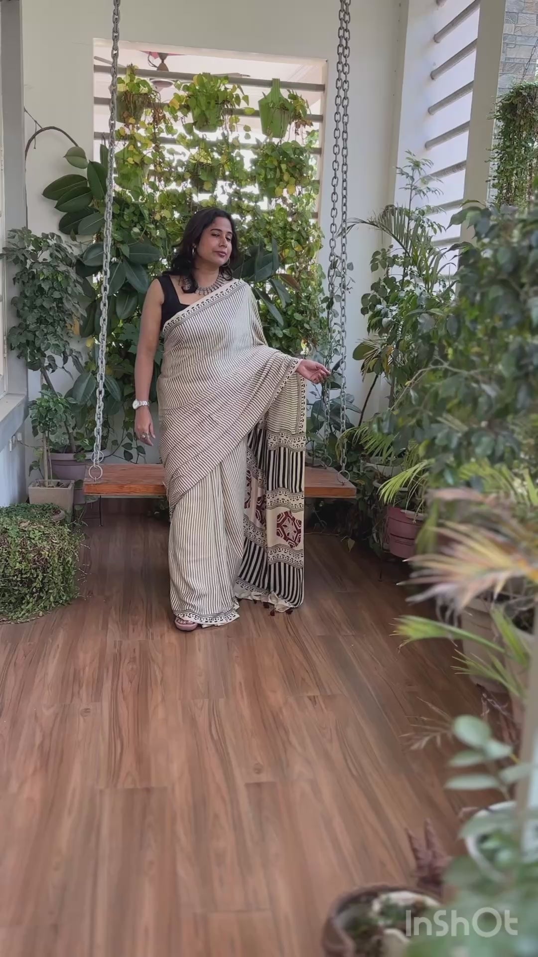 Ajrakh Modal Stripe Offwhite Saree, Ajrakh Modal Contemporary Saree, video