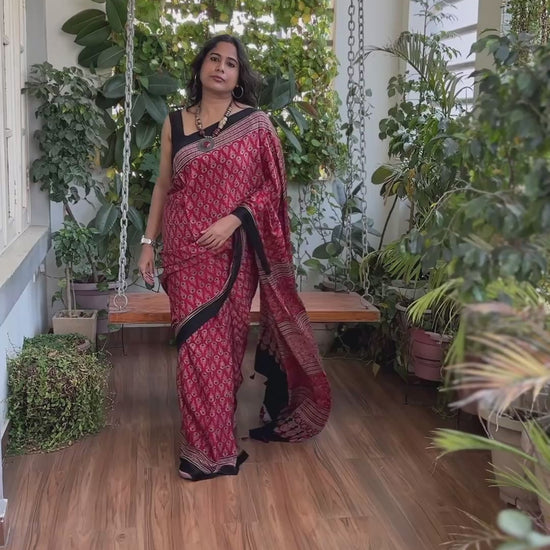 Ajrakh Modal Madder Red Colour Saree, ajrakh saree, video