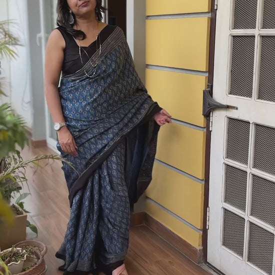 Indigo Ajrakh Modal Saree, Ajrakh modal saree, video
