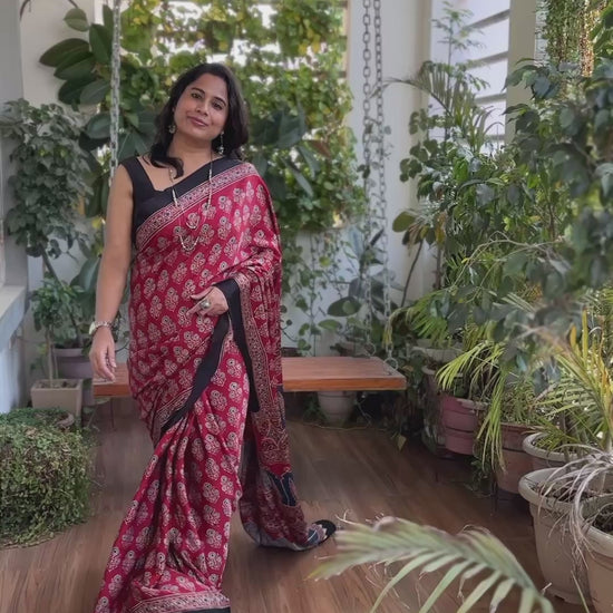 Red Ajrakh Modal Saree, Ajrakh modal saree, video