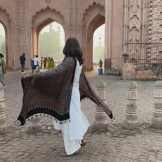 Black Colour Geometrical Jaal Motif Pure Modal Dupatta,ajrakh modal dupatta,video view.